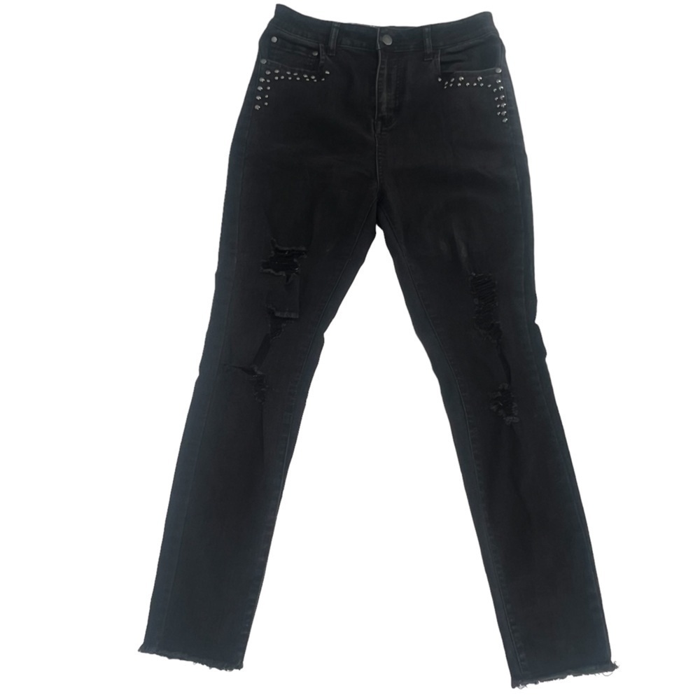 Wild Pearl Black Skinny Distressed Embellished Jeans Size 28 Women’s